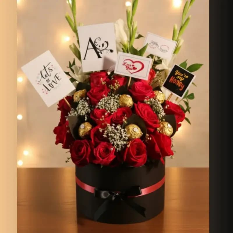 Fresh flowers and chocolate box