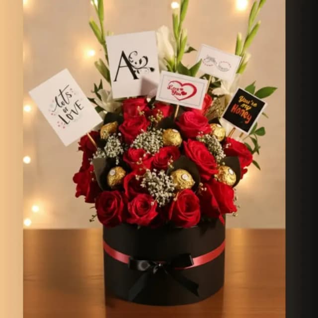 Fresh flowers and chocolate box