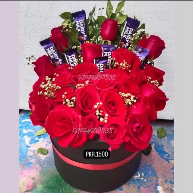 Fresh flowers and chocolate box