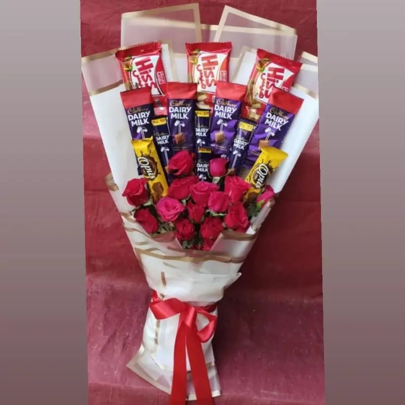 Flower and chocolate bouquet